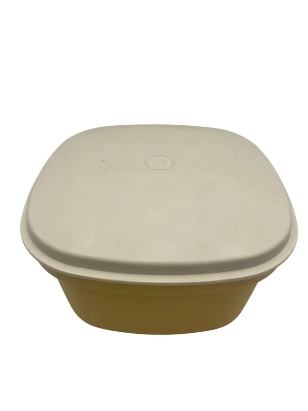 Tupperware Yellow Square Container Cream Lid Vintage Storage Or Serving Dish
